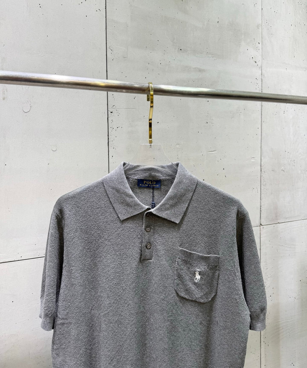 Ralph Lauren heather gray polo shirt with button placket and embroidered pocket logo
