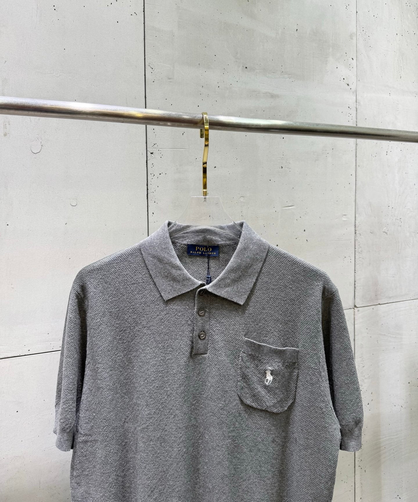 Ralph Lauren heather gray polo shirt with button placket and embroidered pocket logo