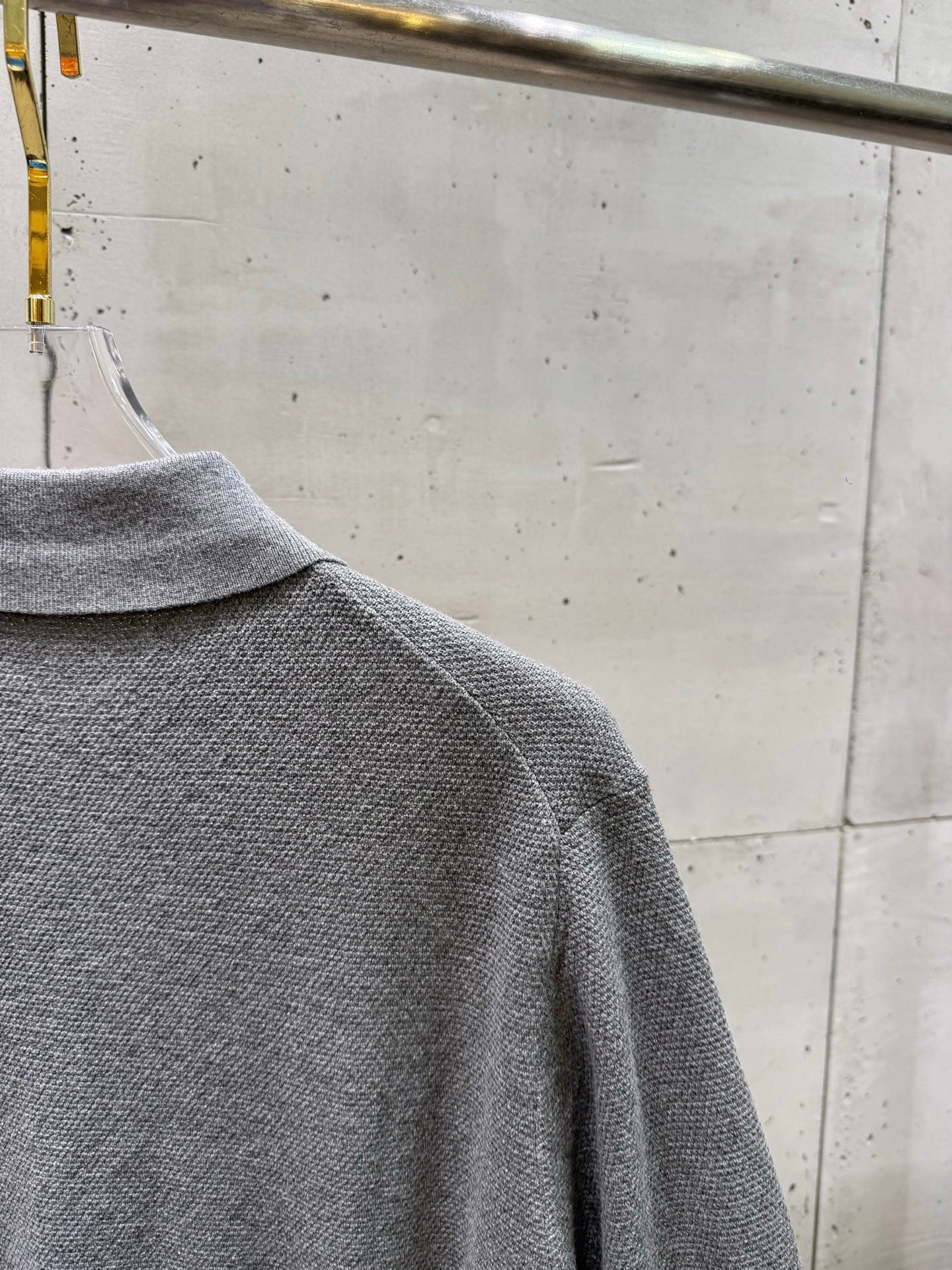 Ralph Lauren heather gray polo shirt shoulder seam and textured knit