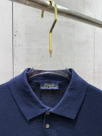 Navy polo collar and placket with Polo Ralph Lauren neck label