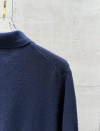 Navy polo sweater back yoke with seam detail
