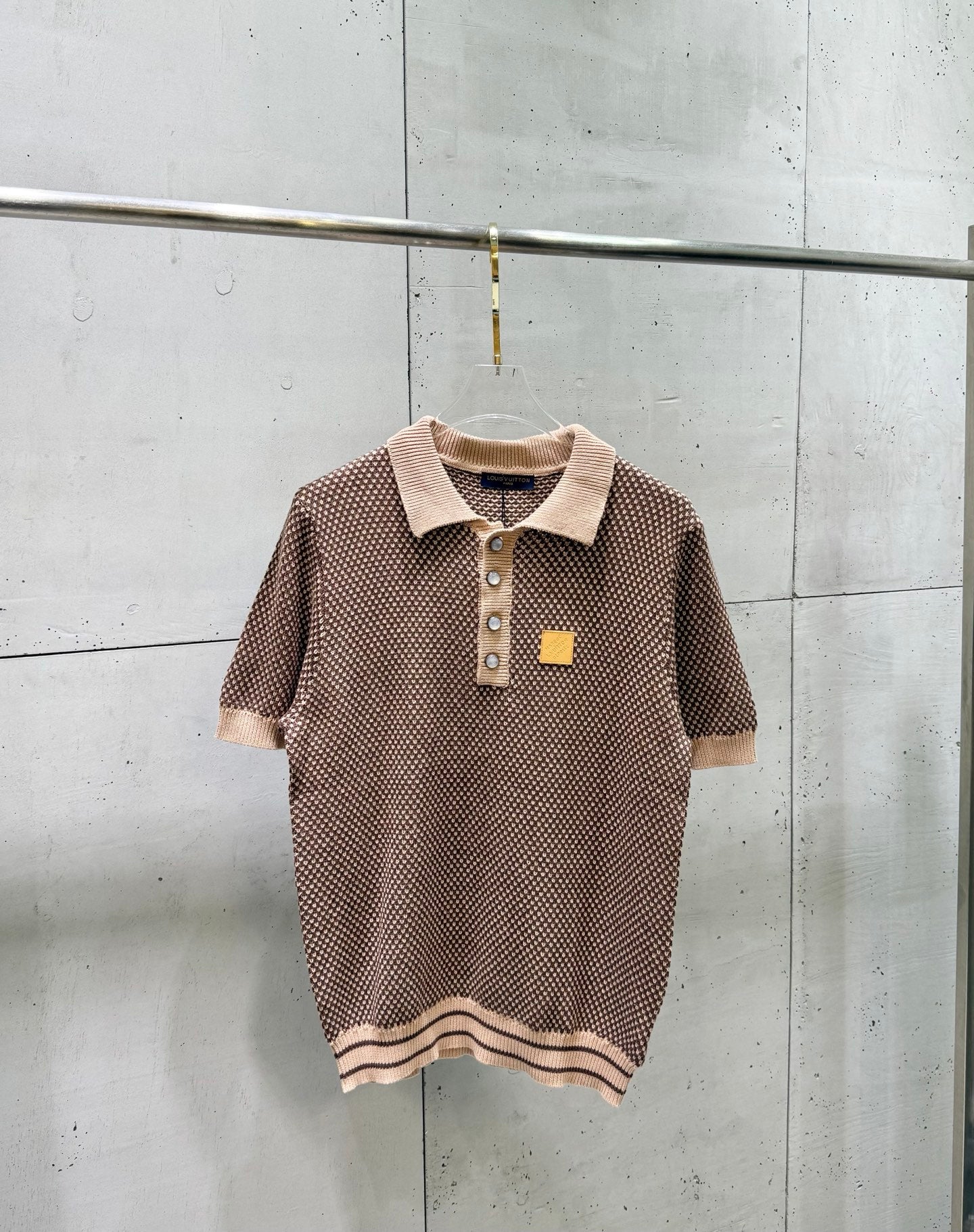 Louis Vuitton knit polo shirt with button placket, short sleeves, ribbed collar and cuffs