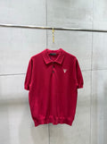 Prada red polo shirt with collar, button placket, and small chest logo