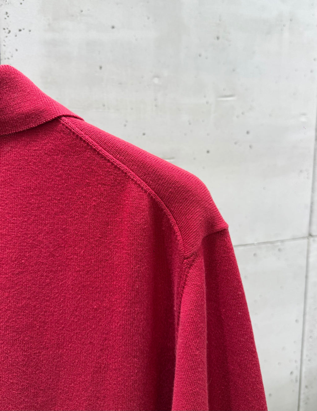 Prada red polo shirt shoulder and sleeve seam detail