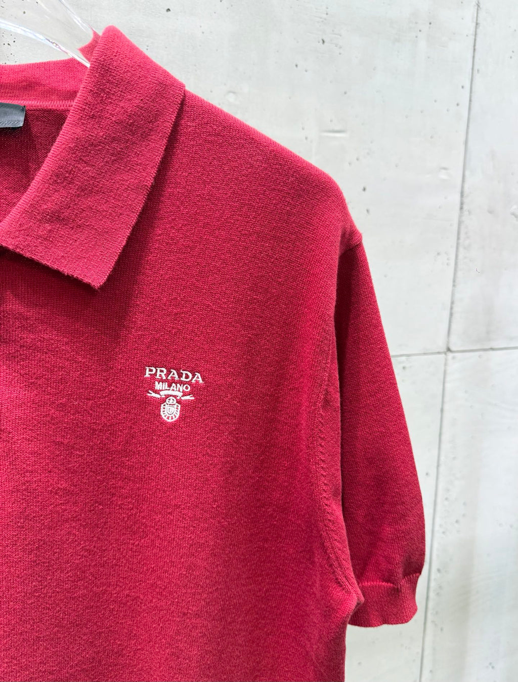 Prada red polo shirt with side sleeve and small PRADA Milano chest logo