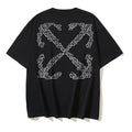 Black T-shirt with large geometric “X” logo print at center