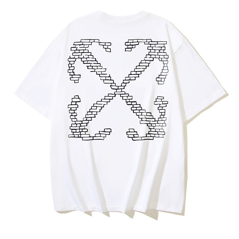 White T-shirt with large geometric “X” logo print at center