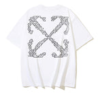 White T-shirt with large geometric “X” logo print at center