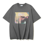 Grey graphic T-shirt with rectangular front print and crew neck