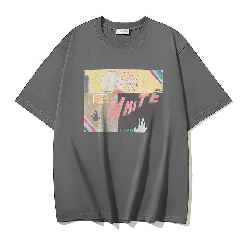 Grey graphic T-shirt with rectangular front print and crew neck