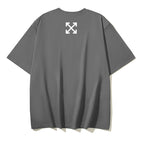 Grey T-shirt back with small white logo near upper back