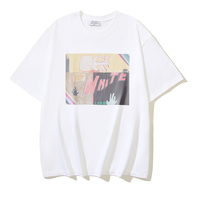 Off-white graphic T-shirt with rectangular front print and crew neck