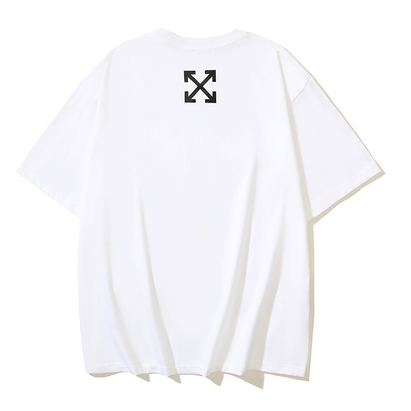Off-white T-shirt back with small white logo near upper back