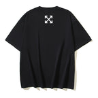 Black T-shirt back with small white logo near upper back