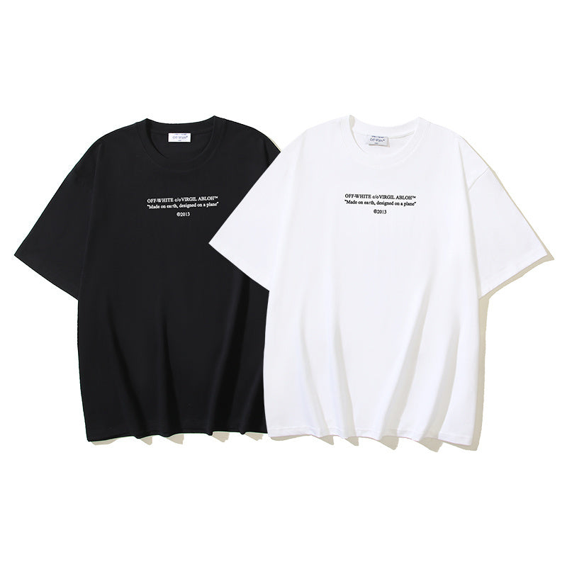 Off-White crew-neck T-shirts, black and off-white, with front graphic print