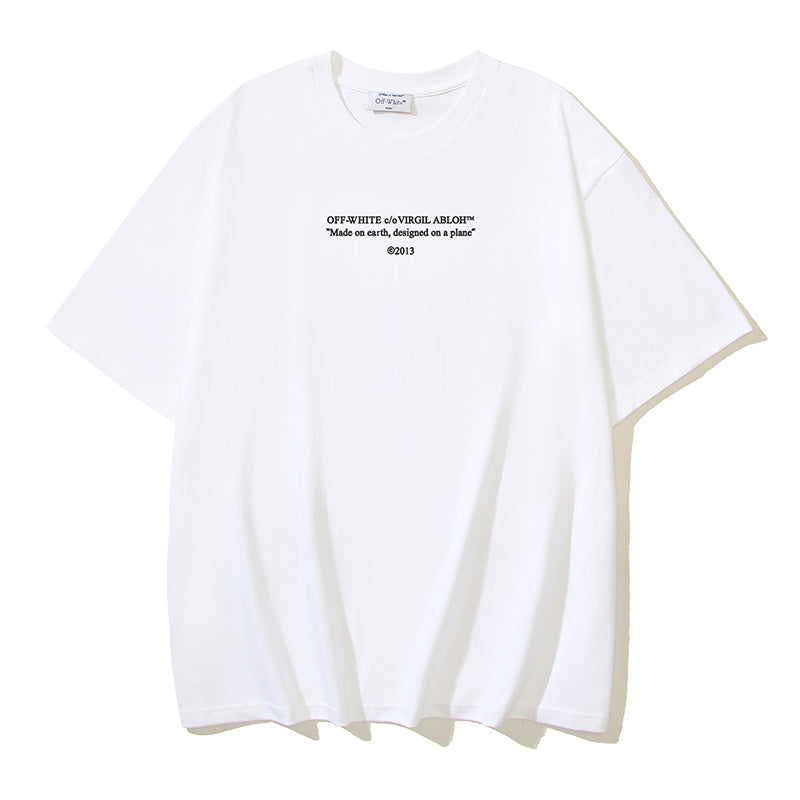 Off-White off-white crew-neck T-shirt with front graphic text, short sleeves