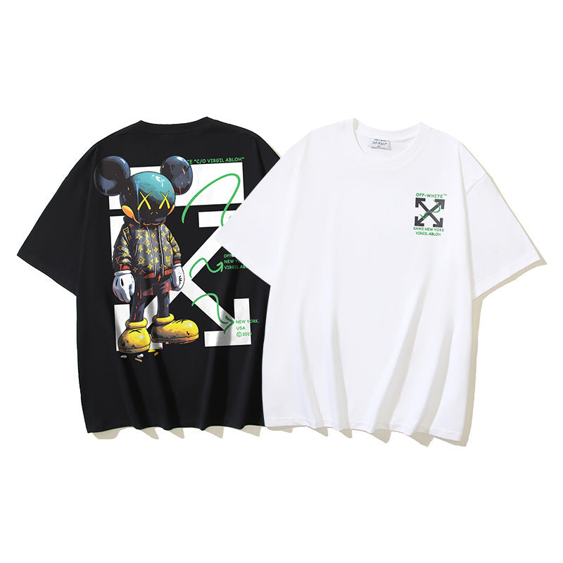 Graphic T-shirt pair, black and off-white, with front character prints