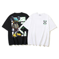 Graphic T-shirt pair, black and off-white, with front character prints