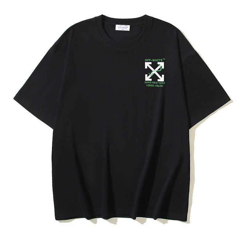 Black T-shirt with small chest logo and crossed design
