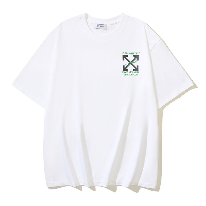 Off-white T-shirt with small chest logo and crossed design