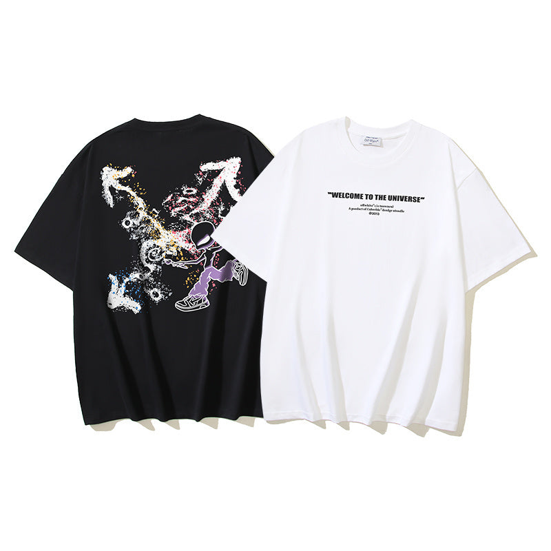 Graphic T-shirt set, black and white crew necks with large front artwork