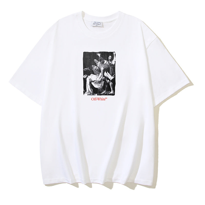 Off-white T-shirt with square front graphic print and crew neck
