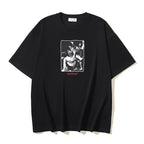 Black T-shirt with square front graphic print and crew neck