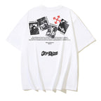 Off-white T-shirt with back text and collage graphic, crew neck