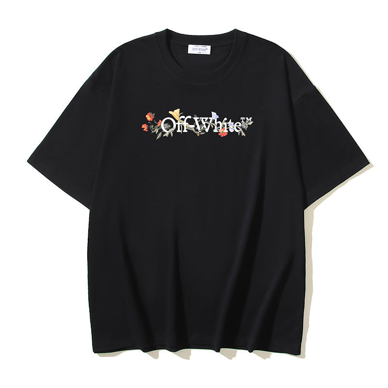 Black short-sleeve T-shirt with Off-White™ floral logo print