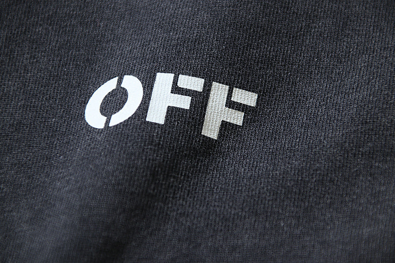 OFF logo print on dark T-shirt fabric