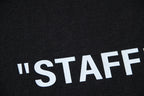 Off-White black T-shirt with large white 'STAFF' lettering