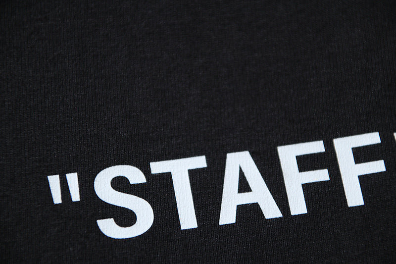 Off-White black T-shirt with large white 'STAFF' lettering