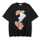 Black T-shirt with centered colorful shoe graphic