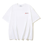 White T-shirt with small colorful logo graphic on chest