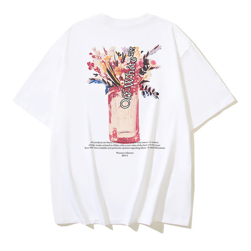 White T-shirt with large colorful flower bouquet graphic on center back