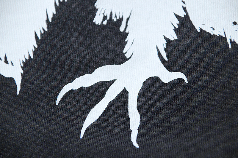 Off-White T-shirt bird graphic in white on dark gray fabric