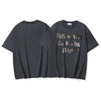 Black Off-White graphic T-shirt, front and back view, short sleeves