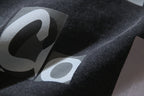 Off-White style symbols in white and light gray on black T-shirt