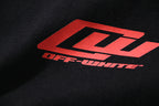 Off-White chest logo print on black T-shirt fabric