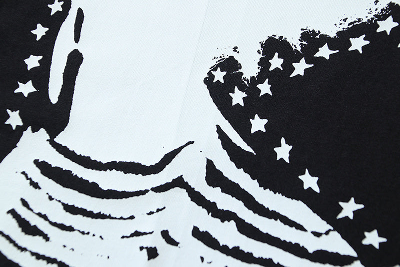 Off-White graphic T-shirt with black stars and stripes print on off-white fabric