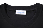 Black crewneck T-shirt collar with Off-White size label