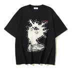 Off White black crewneck T-shirt with starburst portrait graphic front