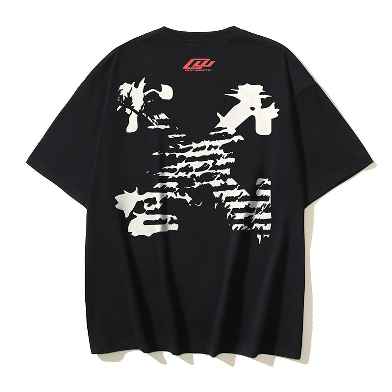 Off White black crewneck T-shirt with large white abstract graphic front print