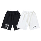 Off-White drawstring shorts, black and off-white pair