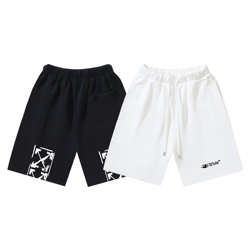 Off-White drawstring shorts, black and off-white pair