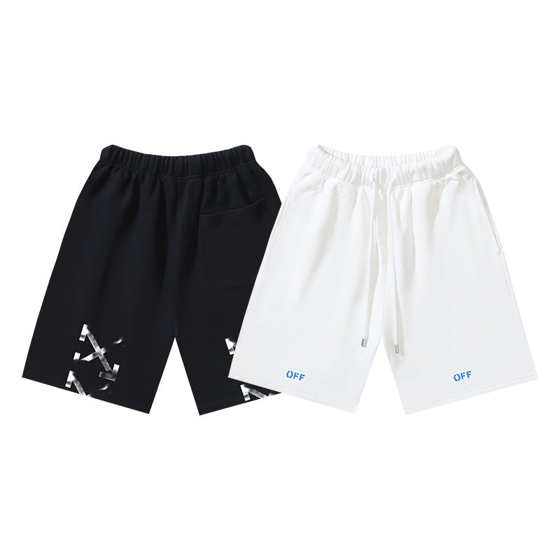 Off-White logo shorts, black and off-white with elastic waistband and drawstring