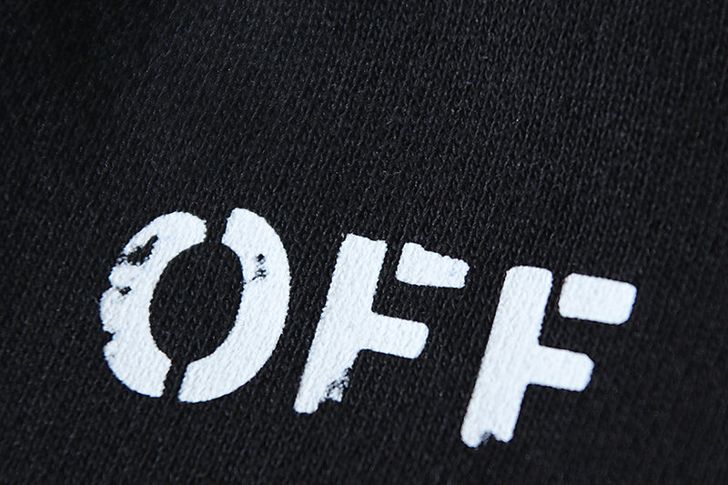 Black fabric with white Off-White 'OFF' logo print