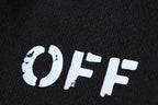Black fabric with white Off-White 'OFF' logo print