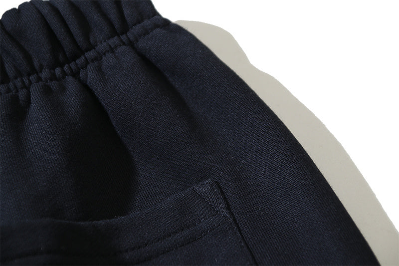 Black shorts side pocket and waistband with drawstring