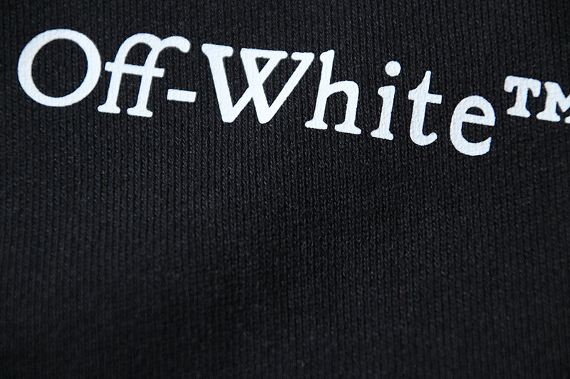 Off-White logo print on black knit fabric